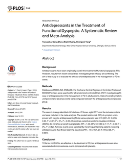 Antidepressants in the Treatment of Functional Dyspepsia: a Systematic Review and Meta-Analysis