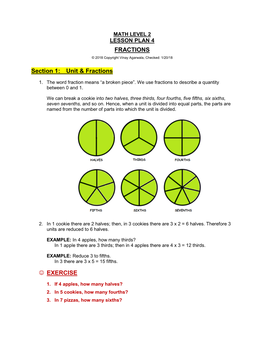 FRACTIONS Section 1: Unit & Fractions ☺ EXERCISE