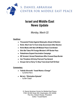 Israel and Middle East News Update