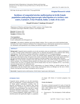 Incidence of Congenital Uterine Malformation in Fertile Female