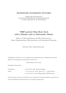 TRIP-Assisted Thin Sheet Steel with a Bainitic And/Or Martensitic Matrix