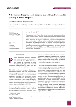 A Review on Experimental Assessments of Pain Threshold in Healthy Human Subjects