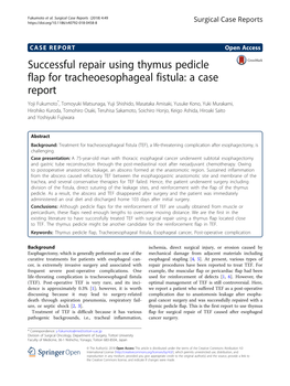 Successful Repair Using Thymus Pedicle Flap for Tracheoesophageal Fistula: a Case Report