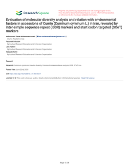 Evaluation of Molecular Diversity Analysis and Relation With