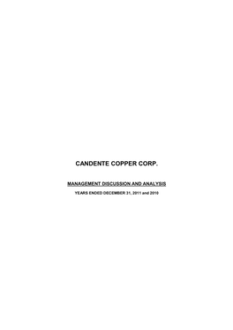 Candente Copper Corp