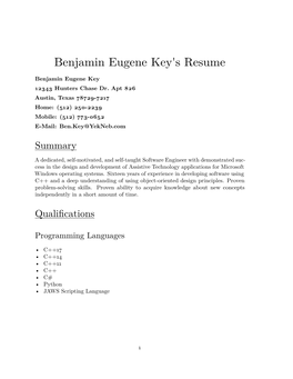 Benjamin Eugene Key's Resume