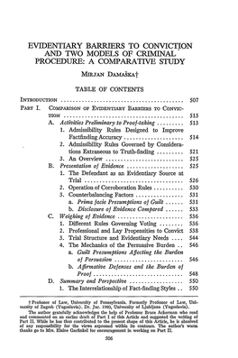 Evidentiary Barriers to Conviction and Two Models of Criminal Procedure: a Comparative Study