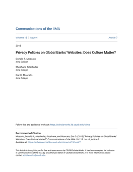 Privacy Policies on Global Banks' Websites: Does Culture Matter?