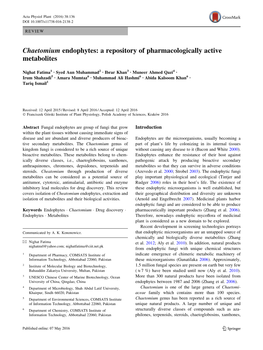 Chaetomium Endophytes: a Repository of Pharmacologically Active Metabolites