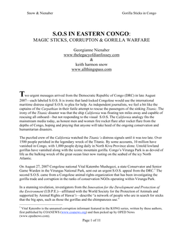 S.O.S in Eastern Congo: Magic Sticks, Corrupton & Gorilla Warfare