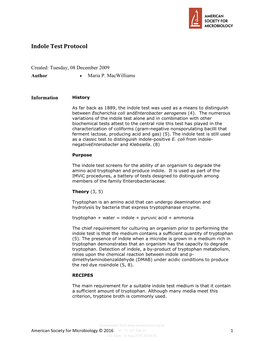 Indole Test Protocol