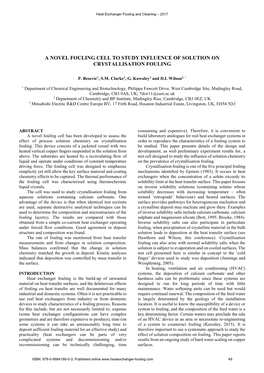 A Novel Fouling Cell to Study Influence of Solution on Crystallisation Fouling