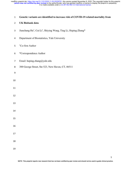 Genetic Variants Are Identified to Increase Risk of COVID-19 Related Mortality From