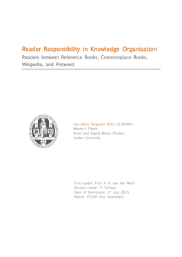 Reader Responsibility in Knowledge Organisation Readers Between Reference Books, Commonplace Books, Wikipedia, and Pinterest