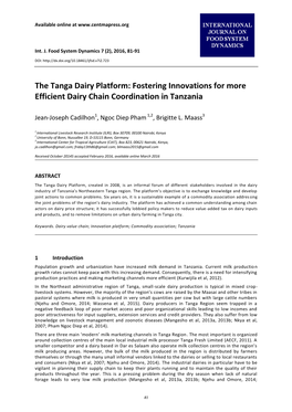 The Tanga Dairy Platform: Fostering Innovations for More Efficient Dairy Chain Coordination in Tanzania