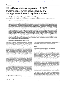 Micrornas Reinforce Repression of PRC2 Transcriptional Targets Independently and Through a Feed-Forward Regulatory Network