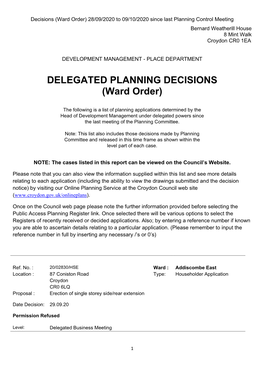 DELEGATED PLANNING DECISIONS (Ward Order)