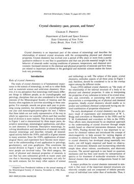 Crystal Chemistry:Past, Present, and Futurer