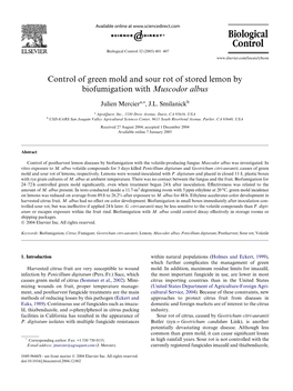 Control of Green Mold and Sour Rot of Stored Lemon by Biofumigation with Muscodor Albus