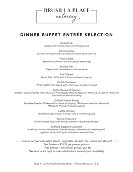 Dinner Buffet Entrée Selection