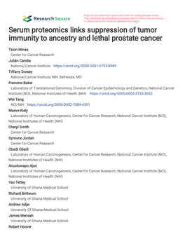Serum Proteomics Links Suppression of Tumor Immunity to Ancestry and Lethal Prostate Cancer