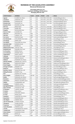 MEMBERS of the LEGISLATIVE ASSEMBLY Electoral Division List