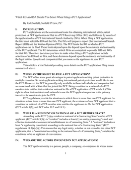 Which RO and ISA Should You Select When Filing a PCT Application? By