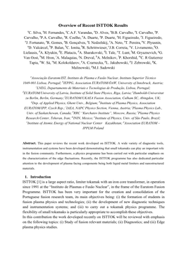 Overview of Recent ISTTOK Results Ac