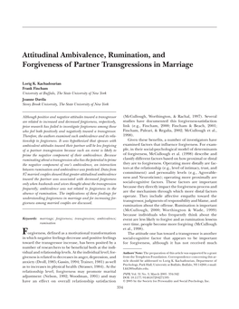 Attitudinal Ambivalence, Rumination, and Forgiveness of Partner Transgressions in Marriage