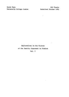 Dovid Katz Phd Thesis University College London Submitted October' 1982