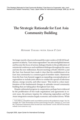 The Strategic Rationale for East Asia Community Building