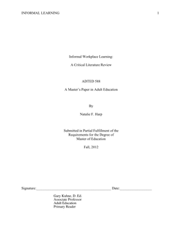 INFORMAL LEARNING 1 Informal Workplace