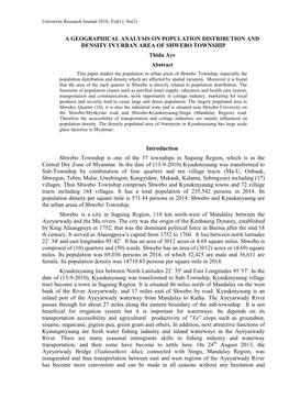 1 a Geographical Analysis on Population Distribution And