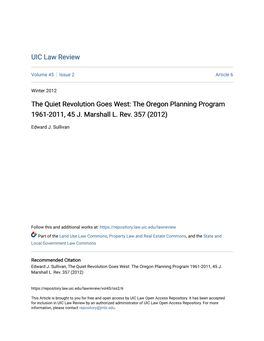 The Oregon Planning Program 1961-2011, 45 J. Marshall L. Rev