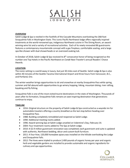 Salish Lodge & Spa Fact Sheet 2019