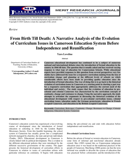 A Narrative Analysis of the Evolution of Curriculum Issues in Cameroon Education System Before Independence and Reunification