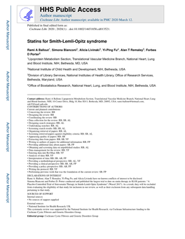 Statins for Smith-Lemli-Opitz Syndrome