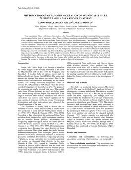 Phytosociology of Summer Vegetation of Sudan Galli Hills, District Bagh, Azad Kashmir, Pakistan