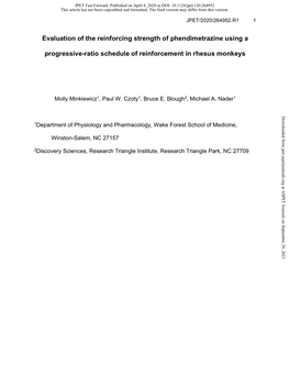 Evaluation of the Reinforcing Strength of Phendimetrazine Using A