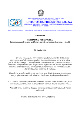 SETTIMANA PEDAGOGICA Incontrarsi, Confrontarsi E Riflettere Per Vivere Insieme La Scuola E I Luoghi