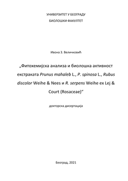 „Фитохемијска Анализа И Биолошка Активност Екстраката Prunus Mahaleb L., P