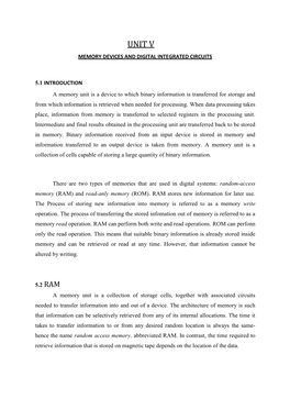 Unit V Memory Devices and Digital Integrated Circuits