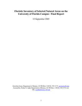 Floristic Inventory of Selected Natural Areas on the University of Florida Campus: Final Report