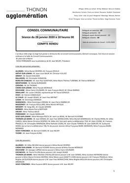 CONSEIL COMMUNAUTAIRE Délégués En Exercice : 67