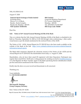 Notice of 16Th Annual General Meeting (AGM) of the Bank