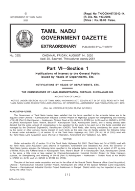 325] CHENNAI, FRIDAY, AUGUST 14, 2020 Aadi 30, Saarvari, Thiruvalluvar Aandu-2051