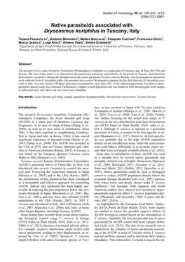 Native Parasitoids Associated with Dryocosmus Kuriphilus in Tuscany, Italy