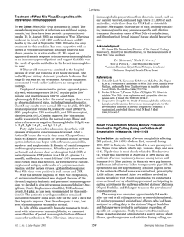 Treatment of West Nile Virus Encephalitis with Intravenous