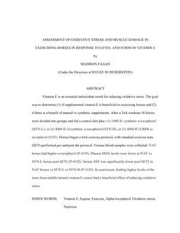 Assessment of Oxidative Stress and Muscle Damage In