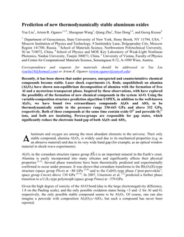 Prediction of New Thermodynamically Stable Aluminum Oxides Yue Liu1, Artem R